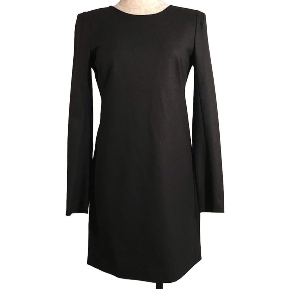 THEORY black wool long sleeve mini shift dress SZ 6